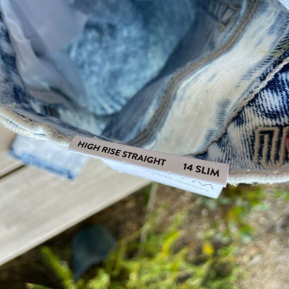 Justice Girls Jeans Sz 14S High Rise Straight Acid Washed Distressed Ripped NEW - Picture 6 of 7